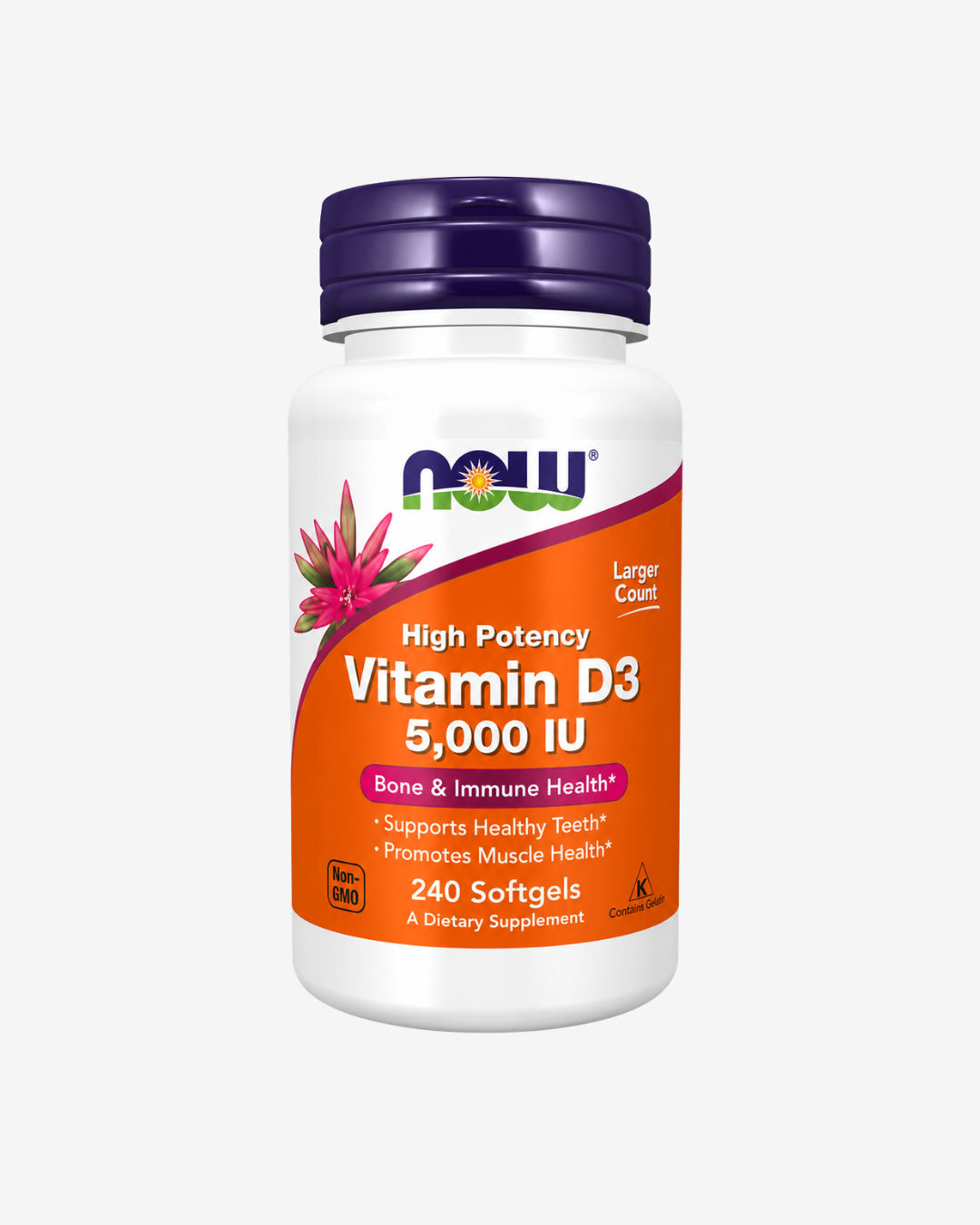 Now Vitamin D3 (Cholecalciferol) 5000IU 120 Softgel for Strong Bones & Immunity