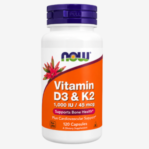 Now Foods Vitamin D3 (1000 IU) & K2 (45mcg) 120 Capsule for Bone & Heart Health