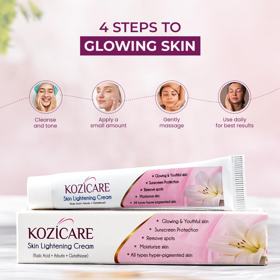 Kozicare Skin Lightening Cream with Kojic Acid, Arbutin, Glutathione, All Types Hyper Pigmented Skin, Remove Spots- 15g - Image 2